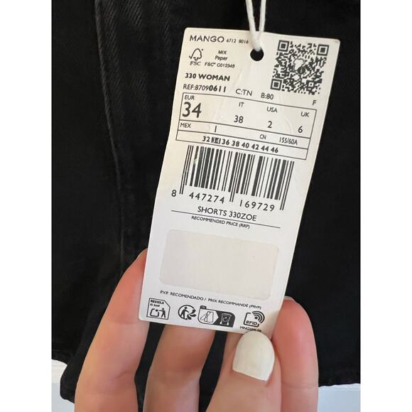 NEW Mango Women's 2 Black Jean Shorts Zoe High Waist Straight Fit Denim - Picture 5 of 13